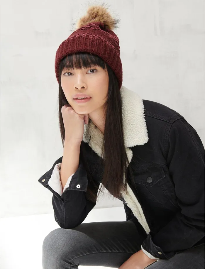Hats Women Lucky Brand Pom Pom Beanie Tawny Port