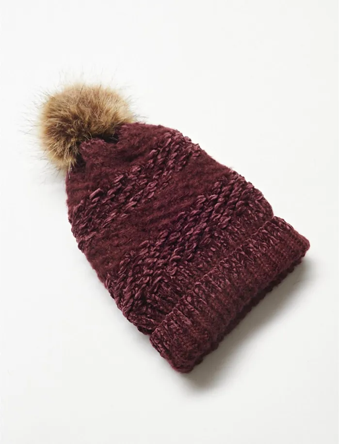 Hats Women Lucky Brand Pom Pom Beanie Tawny Port