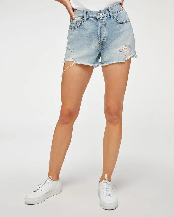 High Waist Women 7 For All Mankind Monroe CutOff Short In Cosmic Blue Rigid
