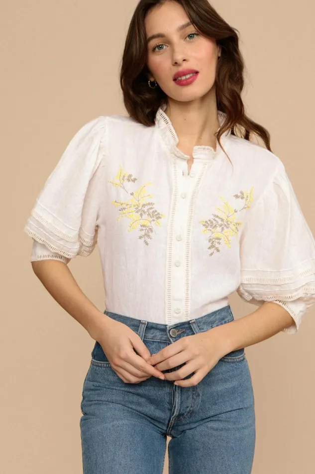 HUGUETTE Shirt Blanc Uni Women Rouje Blouses and Tops