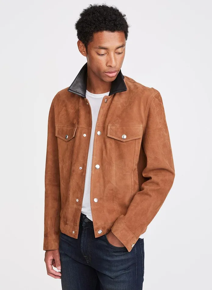 Jackets 038 Coats Men 7 For All Mankind Suede Trucker Jacket In Walnut