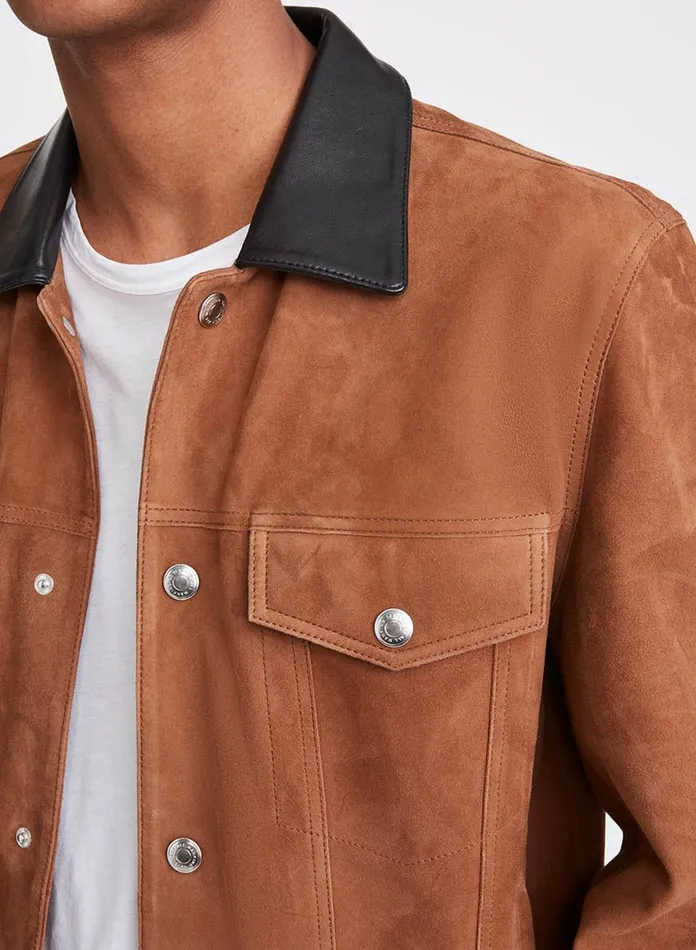 Jackets 038 Coats Men 7 For All Mankind Suede Trucker Jacket In Walnut