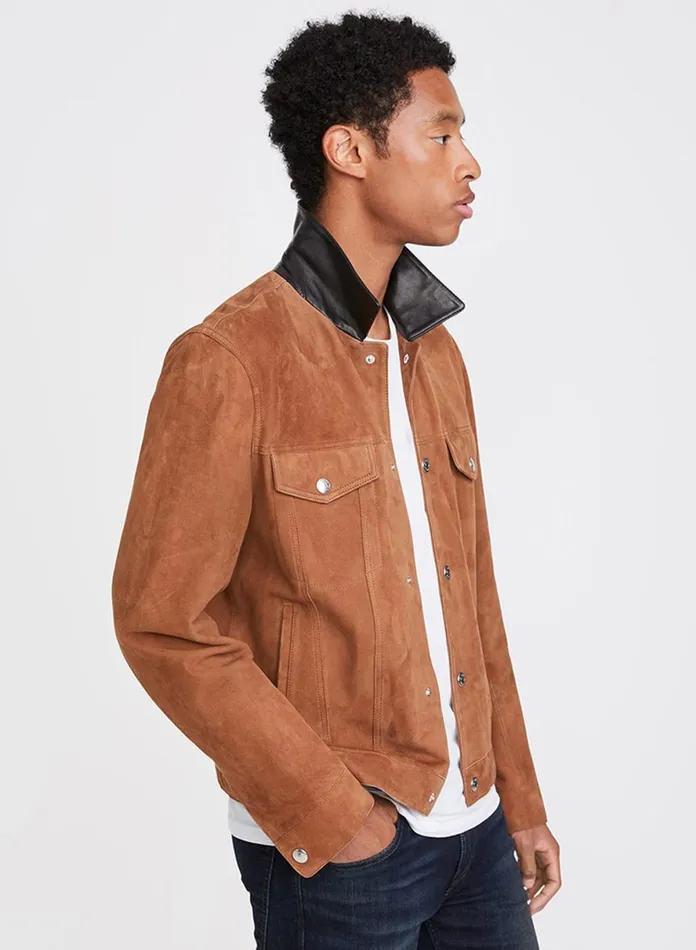 Jackets 038 Coats Men 7 For All Mankind Suede Trucker Jacket In Walnut