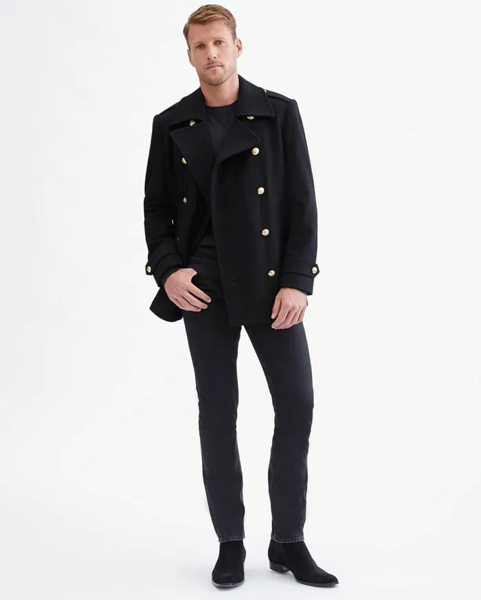 Jackets 038 Coats Men 7 For All Mankind Wool Pea Coat In Black