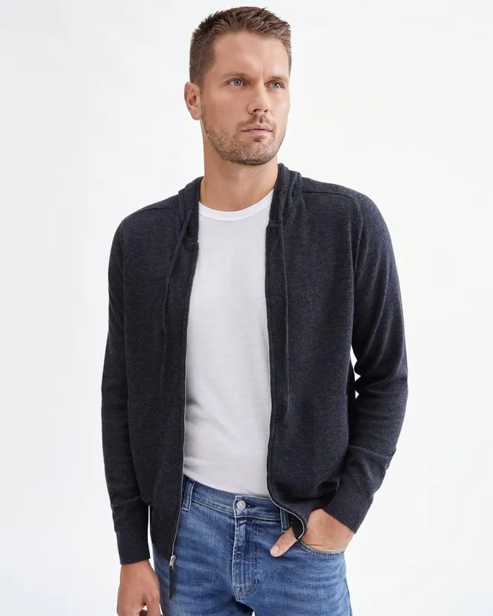 Jackets 038 Coats Men 7 For All Mankind Zip Front Hoodie In Charcoal