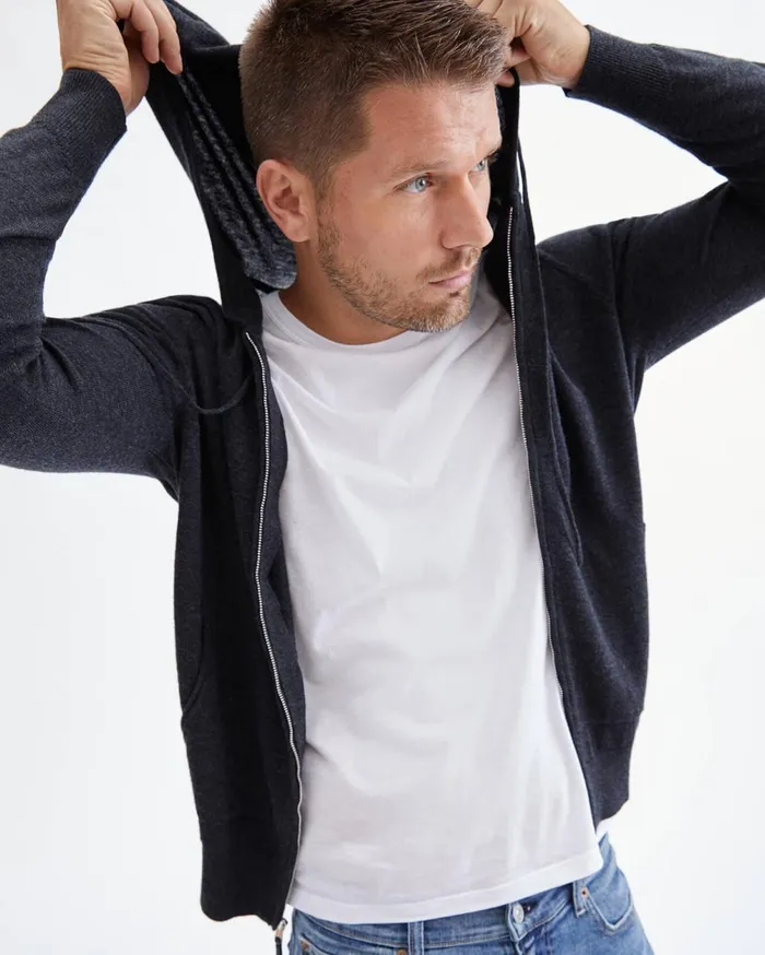 Jackets 038 Coats Men 7 For All Mankind Zip Front Hoodie In Charcoal