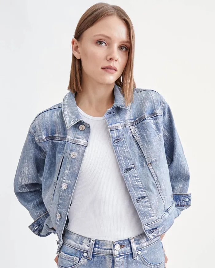 Jackets 038 Coats Women 7 For All Mankind 3 Needle Shrunken Jacket In Aspen Foil Jackets 038 Coats Women 7 For All Mankind 3 Needle Shrunken Jacket In Aspen Foil