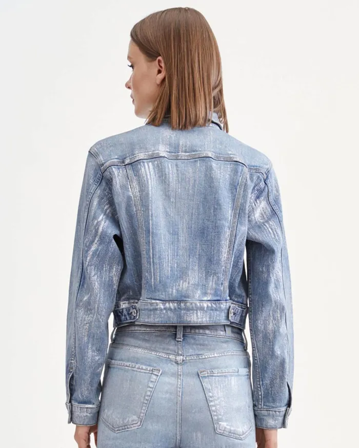 Jackets 038 Coats Women 7 For All Mankind 3 Needle Shrunken Jacket In Aspen Foil