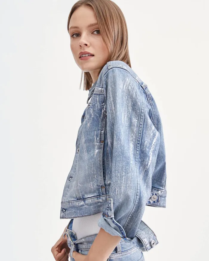 Jackets 038 Coats Women 7 For All Mankind 3 Needle Shrunken Jacket In Aspen Foil