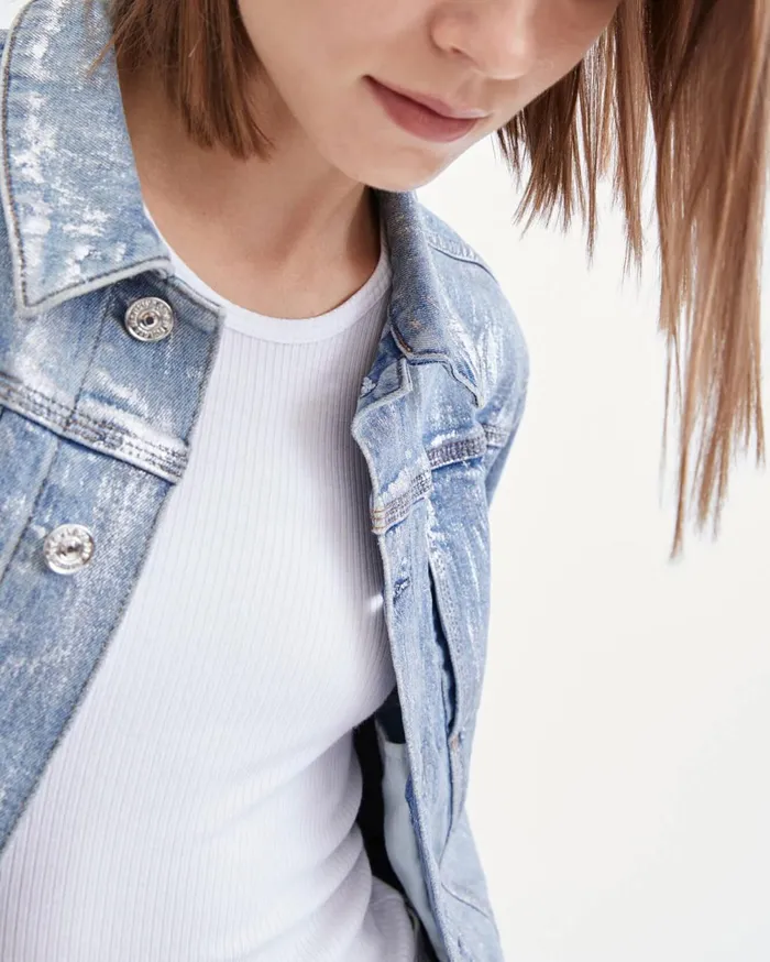 Jackets 038 Coats Women 7 For All Mankind 3 Needle Shrunken Jacket In Aspen Foil