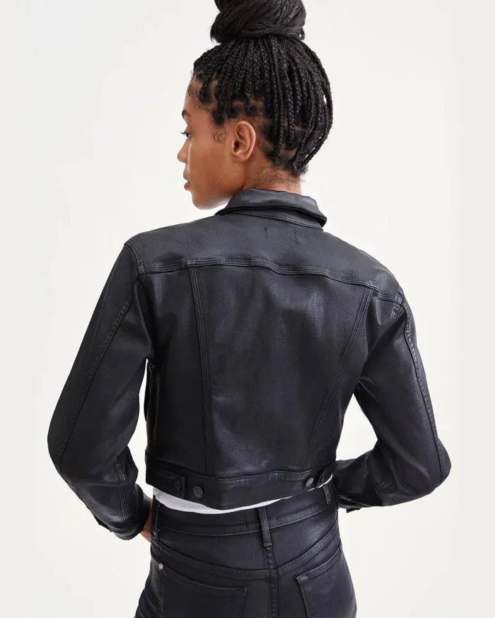 Jackets 038 Coats Women 7 For All Mankind Coated Triple Needle Slant Pocket Jacket In Black
