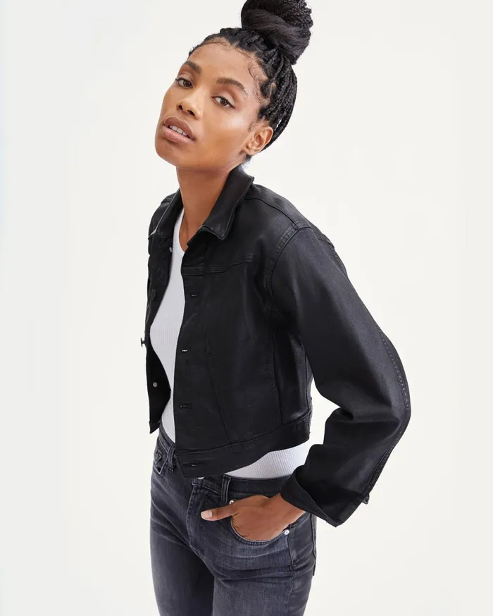 Jackets 038 Coats Women 7 For All Mankind Coated Triple Needle Slant Pocket Jacket In Black