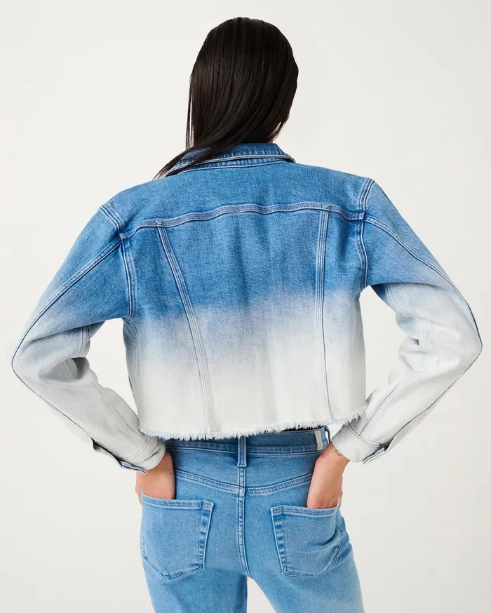 Jackets 038 Coats Women 7 For All Mankind Fray Hem Triple Needle Stitch Jacket In Indigo Ombre Sunny