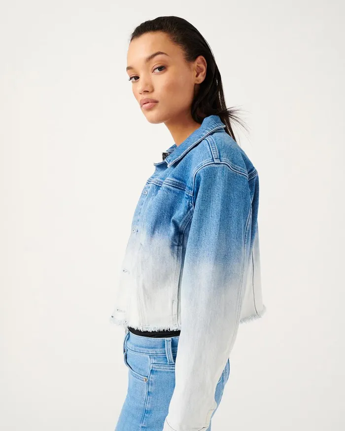 Jackets 038 Coats Women 7 For All Mankind Fray Hem Triple Needle Stitch Jacket In Indigo Ombre Sunny