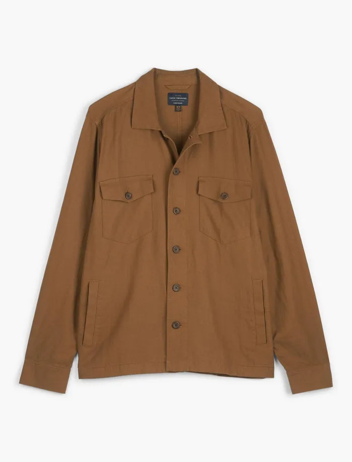 Jackets and Outerwear Men Lucky Brand Linen Blend Shirt Jacket Buzzard Brown