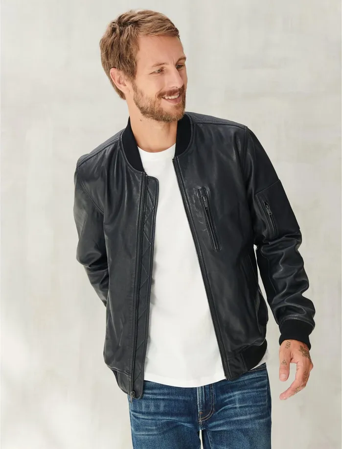 Jackets and Outerwear Men Lucky Brand Premium Leather Ma 1 Bomber Black