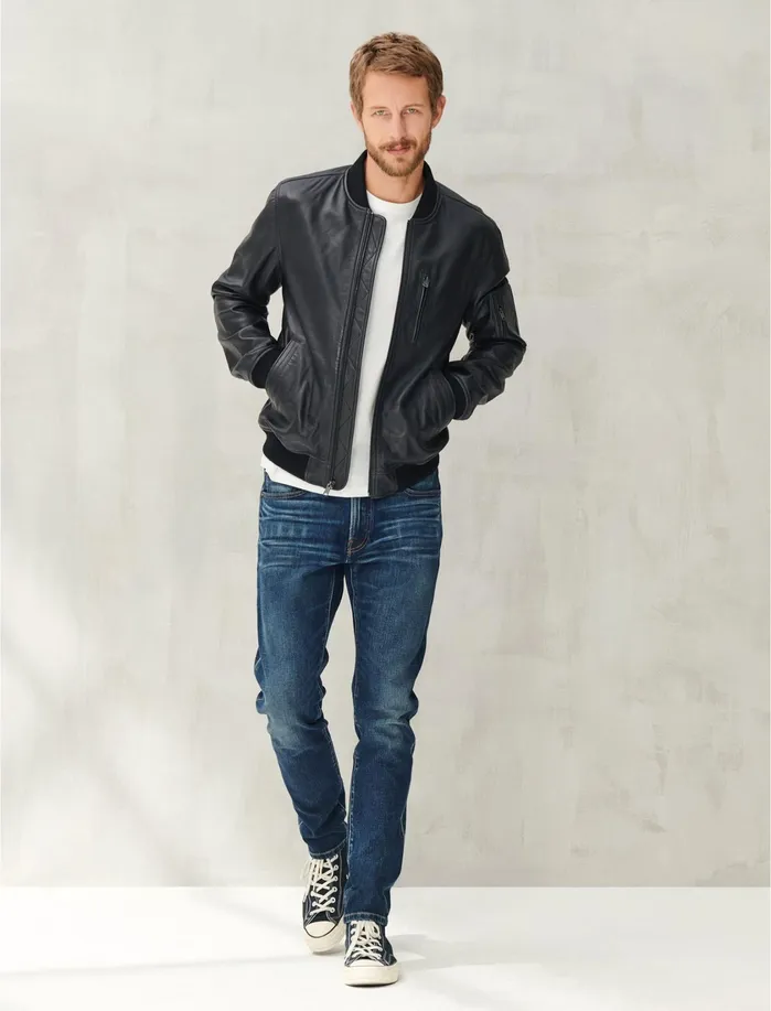 Jackets and Outerwear Men Lucky Brand Premium Leather Ma 1 Bomber Black