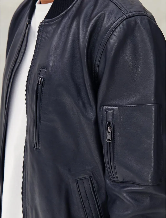 Jackets and Outerwear Men Lucky Brand Premium Leather Ma 1 Bomber Black