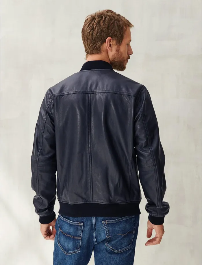 Jackets and Outerwear Men Lucky Brand Premium Leather Ma 1 Bomber Black