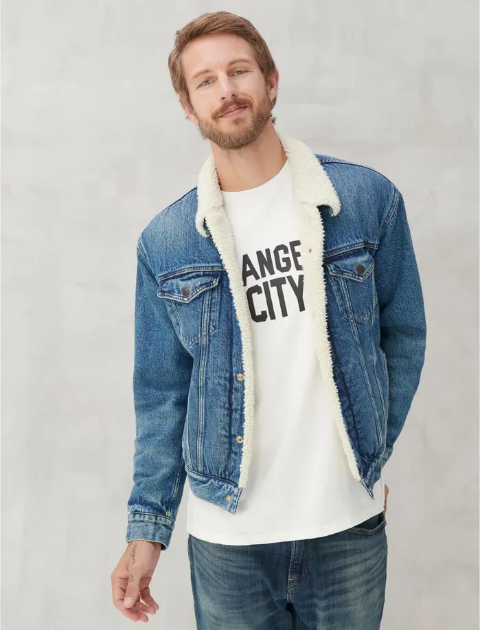 Jackets and Outerwear Men Lucky Brand Sherpa Trucker Jacket Cypress Indigo