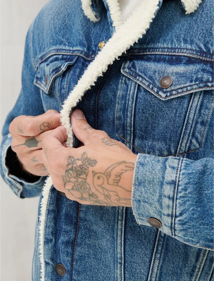 Jackets and Outerwear Men Lucky Brand Sherpa Trucker Jacket Cypress Indigo