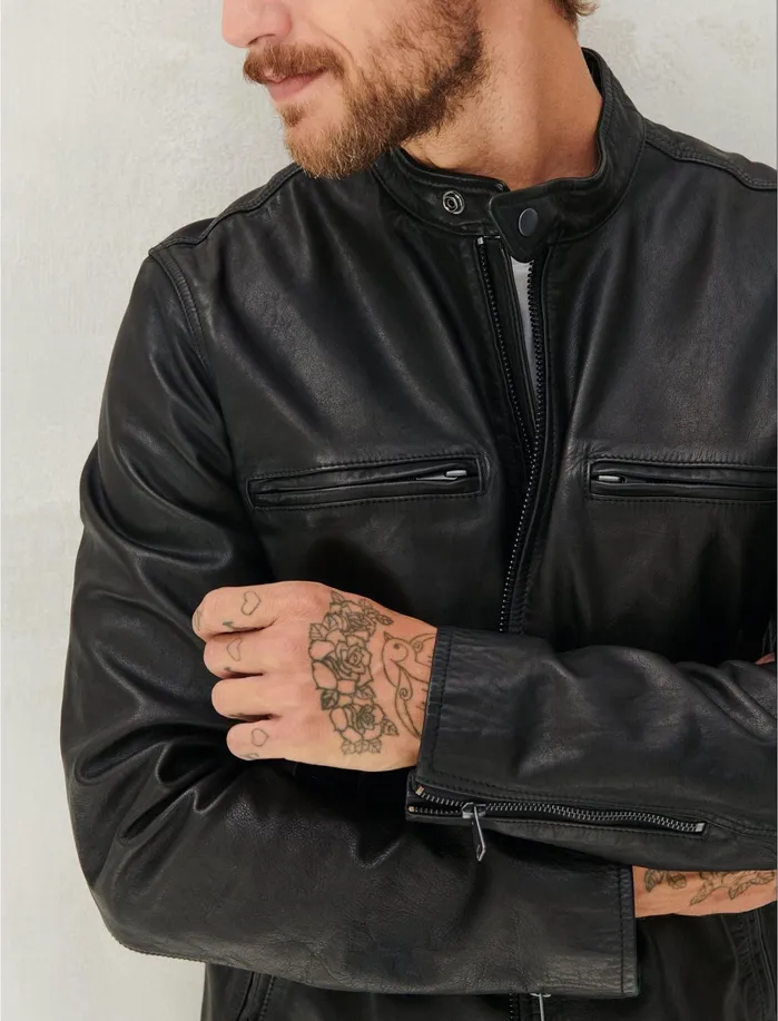 Jackets and Outerwear Men Lucky Brand Waxed Leather Bonneville Black