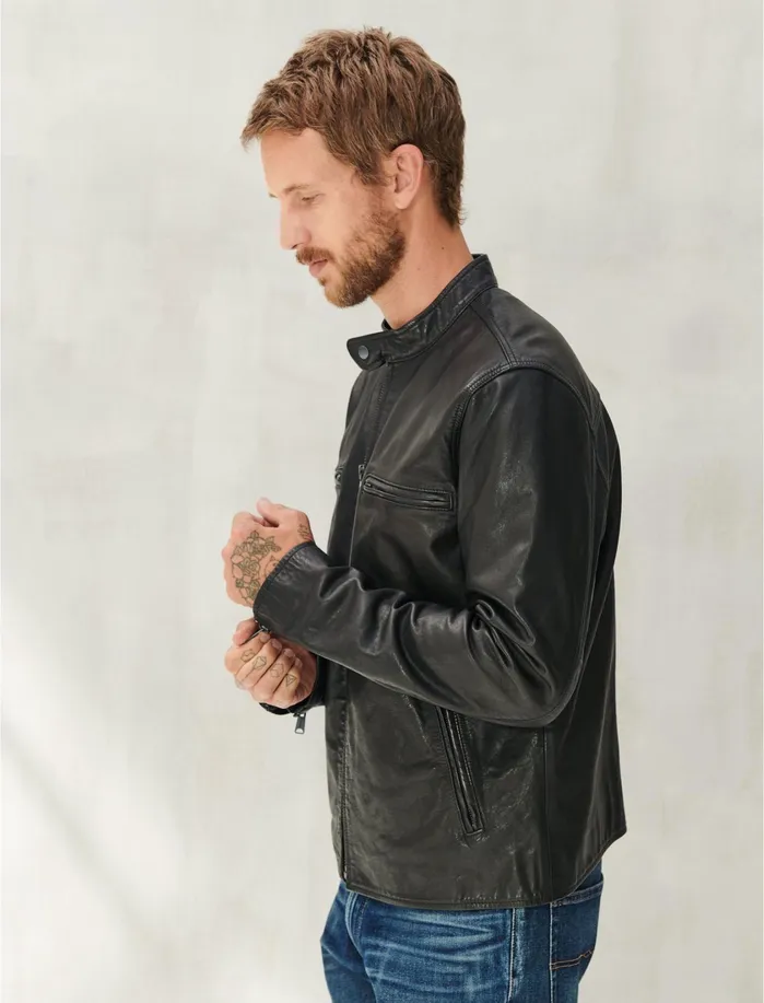Jackets and Outerwear Men Lucky Brand Waxed Leather Bonneville Black