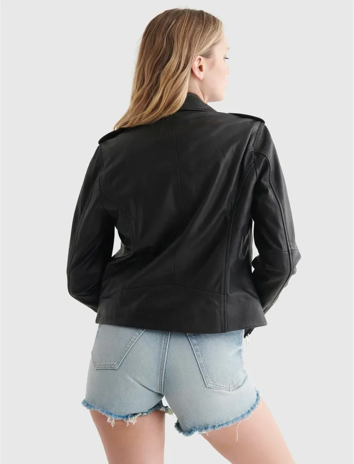 Jackets and Outerwear Women Lucky Brand Classic Leather Moto Jacket Washed Black
