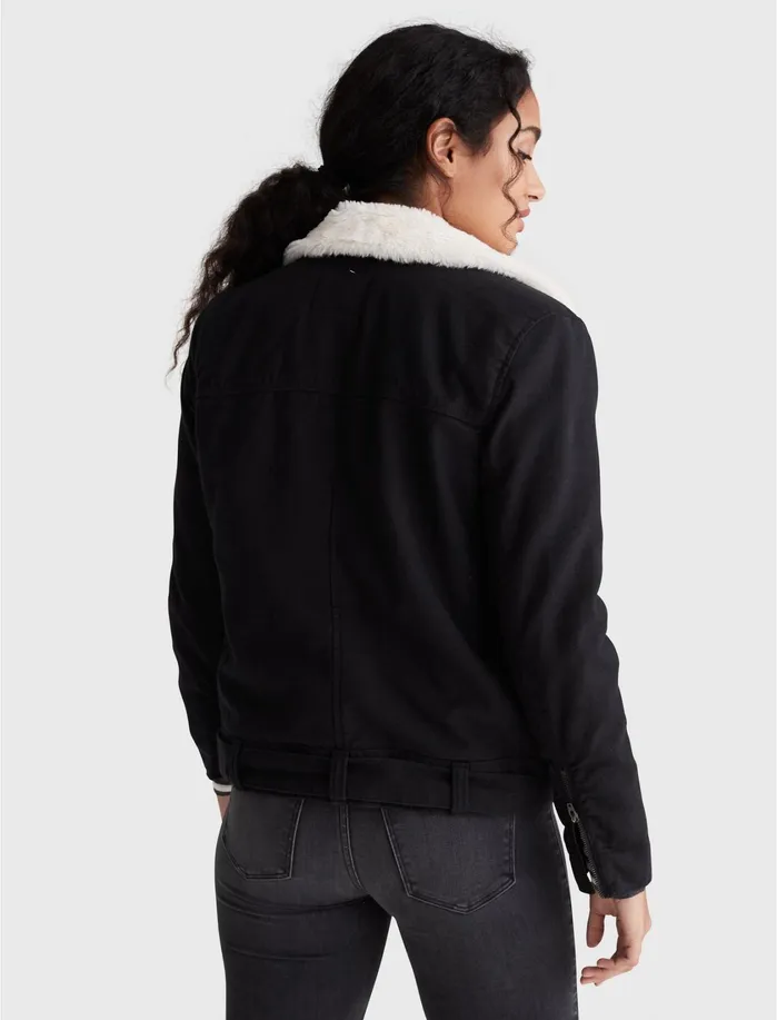 Jackets and Outerwear Women Lucky Brand FAUX FUR MOTO TRUCKER JACKET Lucky Black 001