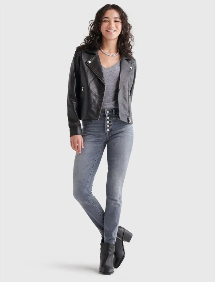 Jackets and Outerwear Women Lucky Brand Leather Moto Jacket Lucky Black