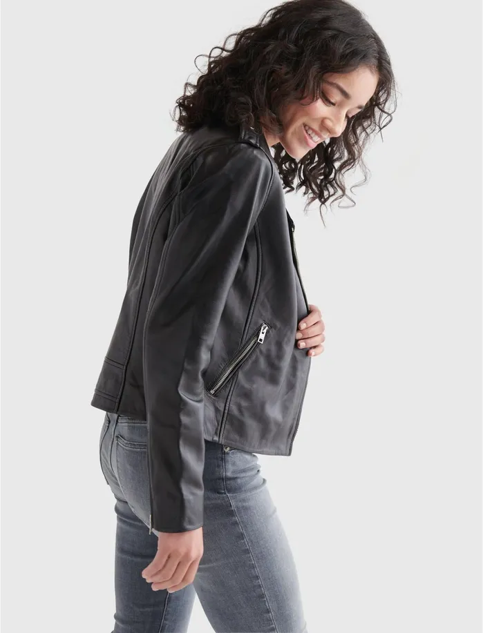 Jackets and Outerwear Women Lucky Brand Leather Moto Jacket Lucky Black