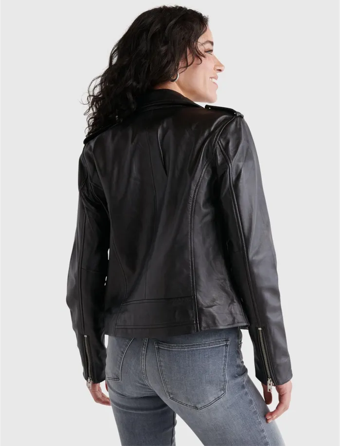 Jackets and Outerwear Women Lucky Brand Leather Moto Jacket Lucky Black