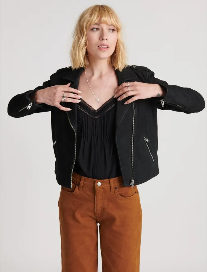 Jackets and Outerwear Women Lucky Brand Nubuck Moto Jacket Black