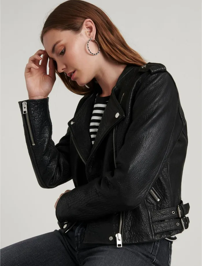 Jackets and Outerwear Women Lucky Brand Pebble Leather Moto Jacket Lucky Black