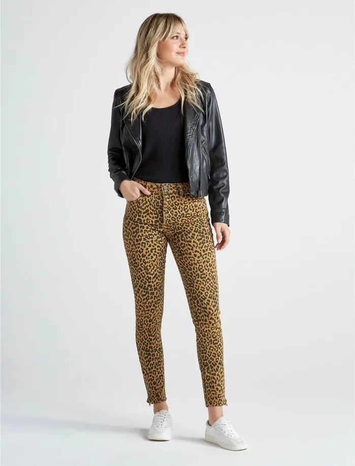 Jeans Women Lucky Brand Bridgette Skinny Leopard Blk Dijon