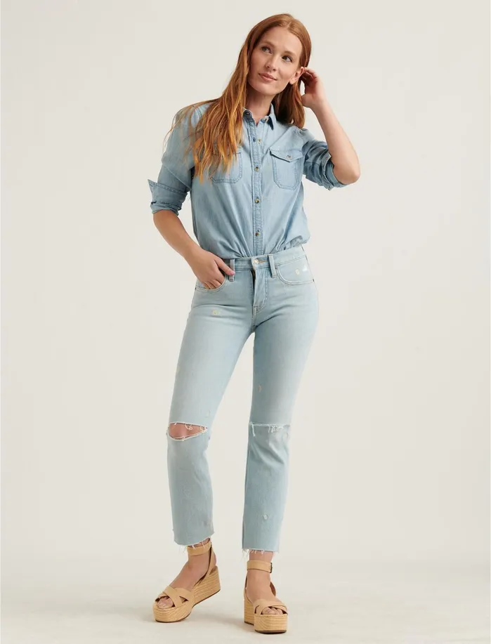 Jeans Women Lucky Brand Mid Rise Ava Crop Mini Boot Jean Luna Ct