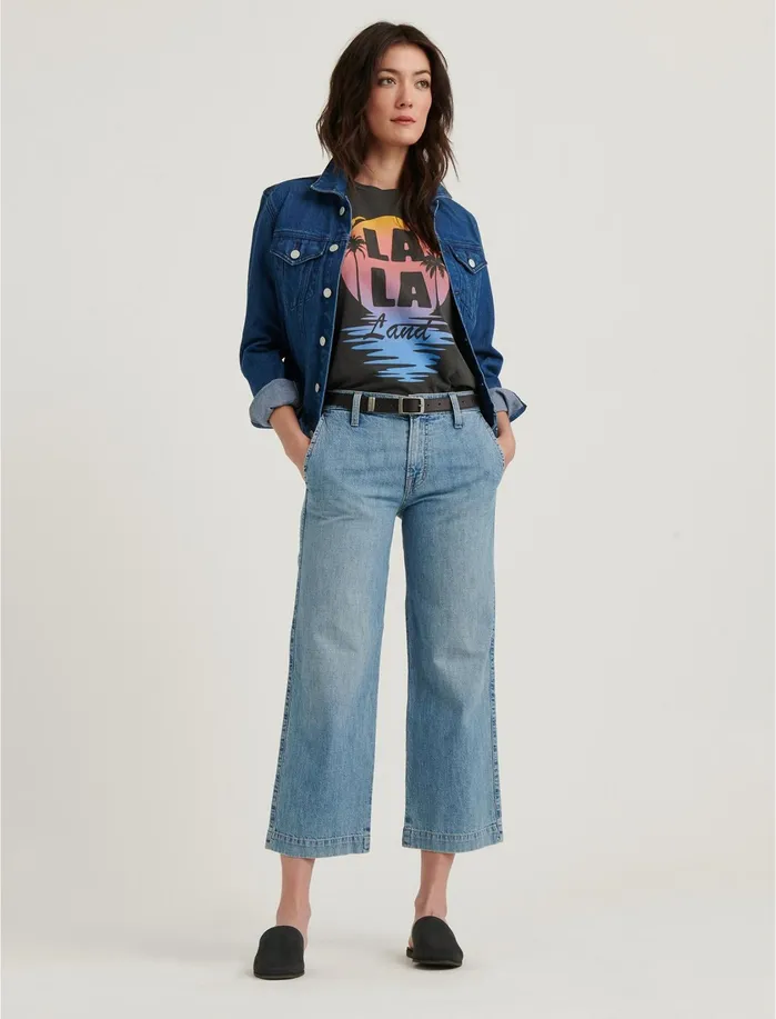 Jeans Women Lucky Brand Mid Rise Crop Wide Leg Garford
