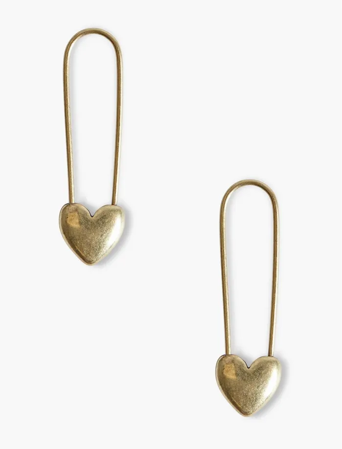 Jewelry Women Lucky Brand Gold Safety Pin Heart Earrings Gold