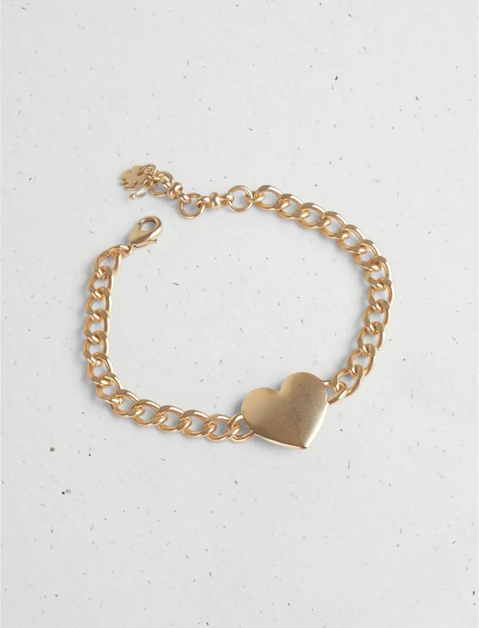 Jewelry Women Lucky Brand Heart Id Chain Link Bracelet Gold
