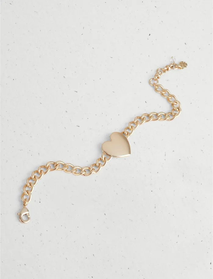 Jewelry Women Lucky Brand Heart Id Chain Link Bracelet Gold