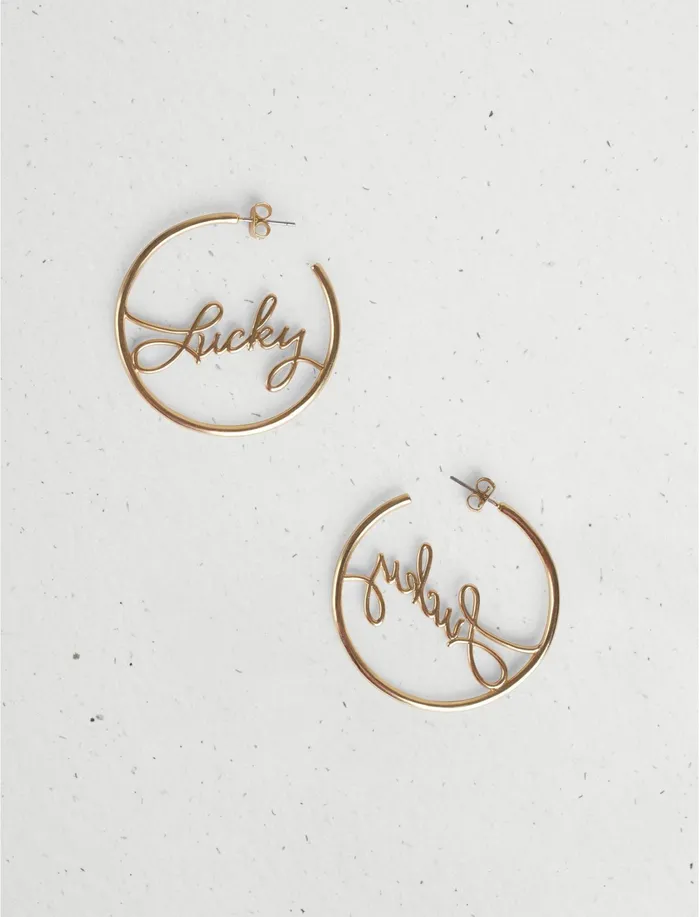 Jewelry Women Lucky Brand LUCKY SCRIPT HOOP EARRING Gold
