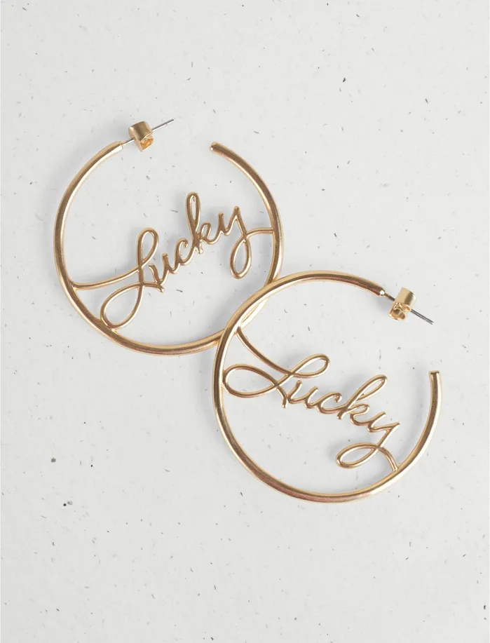 Jewelry Women Lucky Brand LUCKY SCRIPT HOOP EARRING Gold