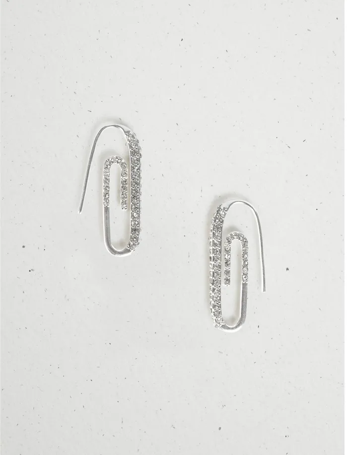 Jewelry Women Lucky Brand Pave Paper Clip Earring Silver