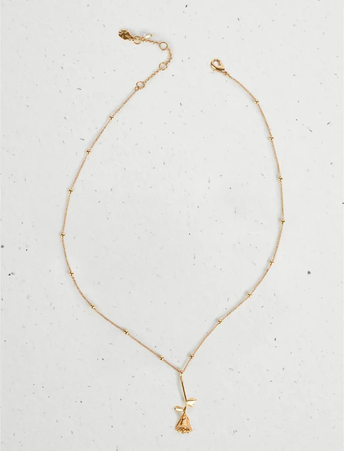 Jewelry Women Lucky Brand Rose Pendant Necklace Gold