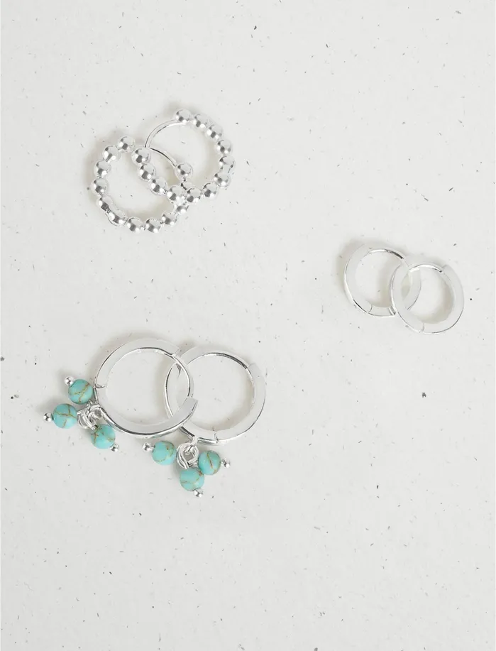 Jewelry Women Lucky Brand Turquoise Huggie Trio Silver