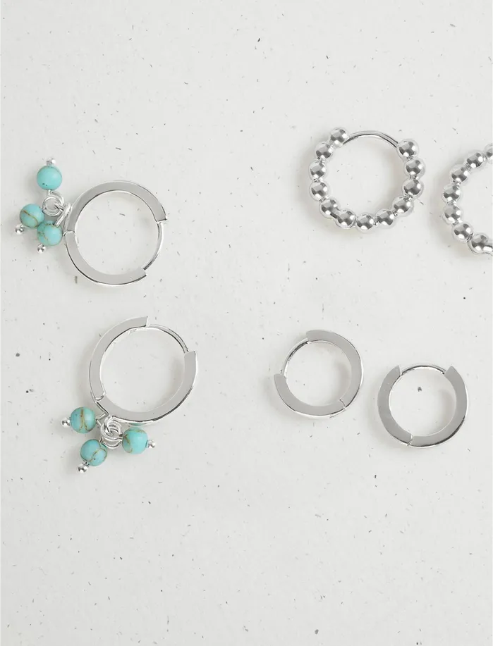 Jewelry Women Lucky Brand Turquoise Huggie Trio Silver