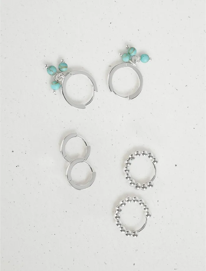 Jewelry Women Lucky Brand Turquoise Huggie Trio Silver