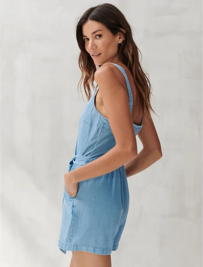 Jumpsuits and Overalls Women Lucky Brand Monica Tencel Romper Light Wash