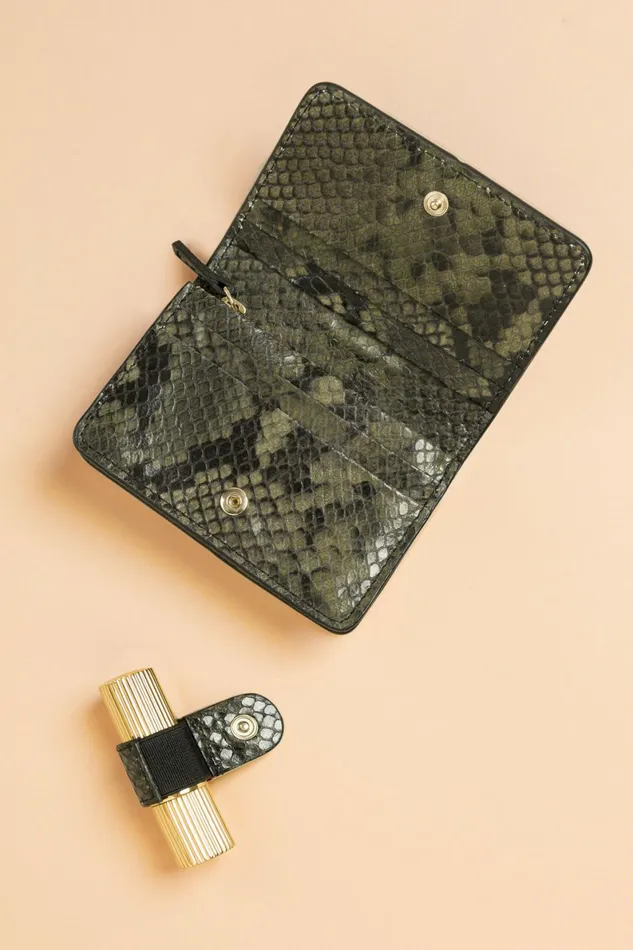 KIKI Wallet Python Kaki Women Rouje Small Leather Goods