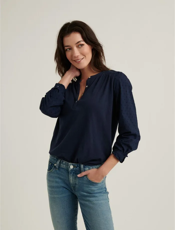 Knit Tops Women Lucky Brand Clip Dot Henley American Navy